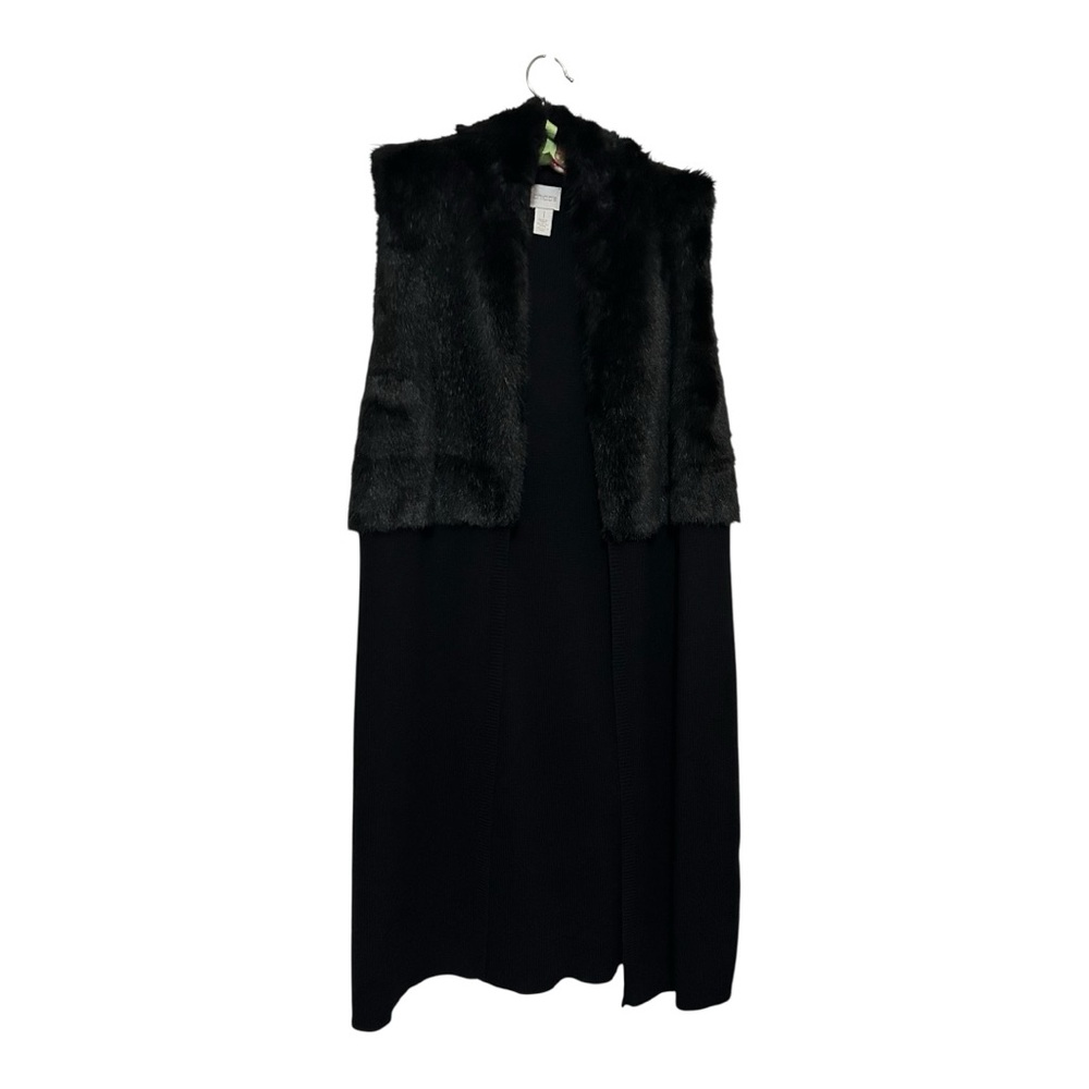 Chico's Black Faux Fur Collar Vest